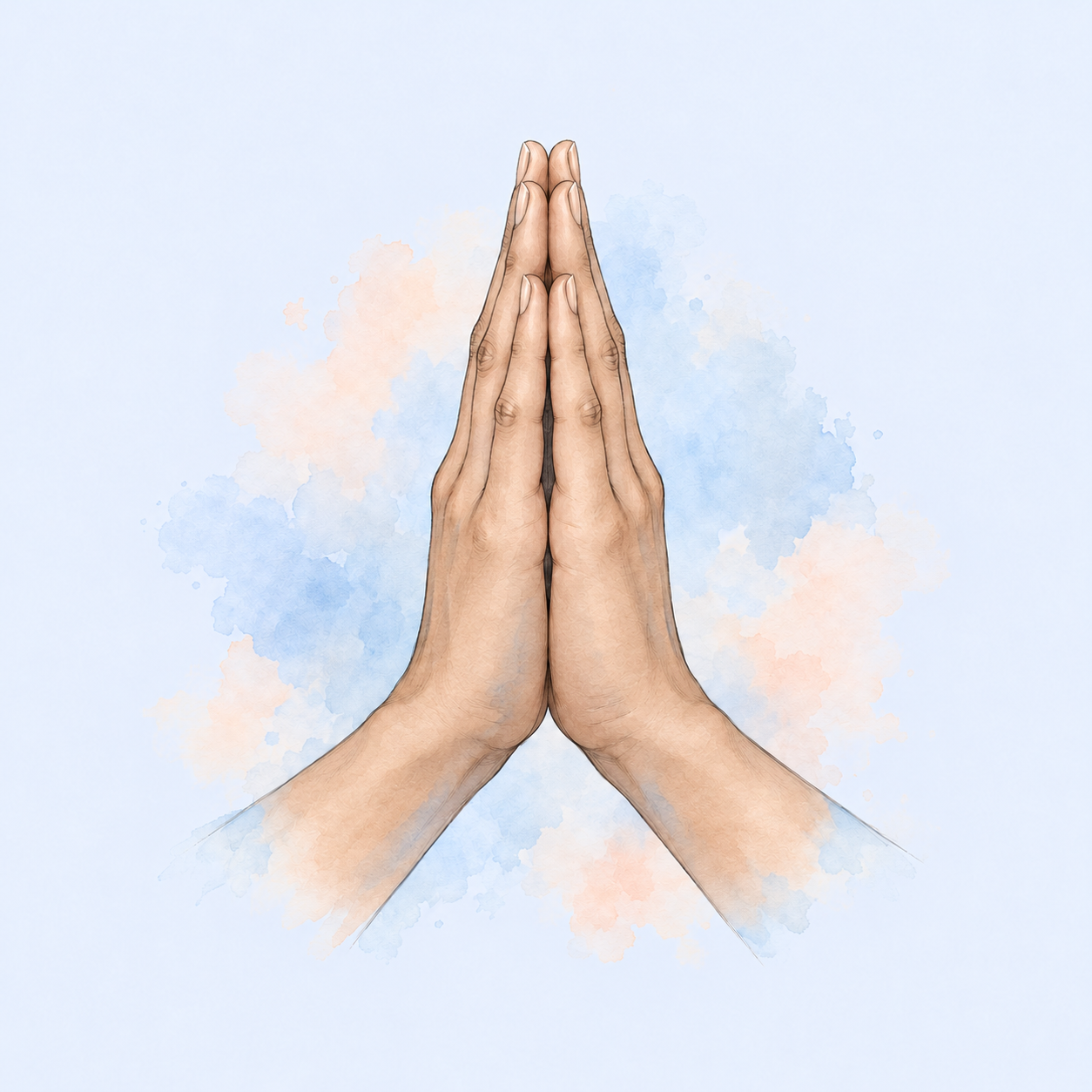 Hands gently pressed together in a welcoming prayer pose